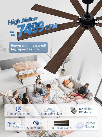 Ventilador techo 72pulg luces control remoto motor CC silencioso