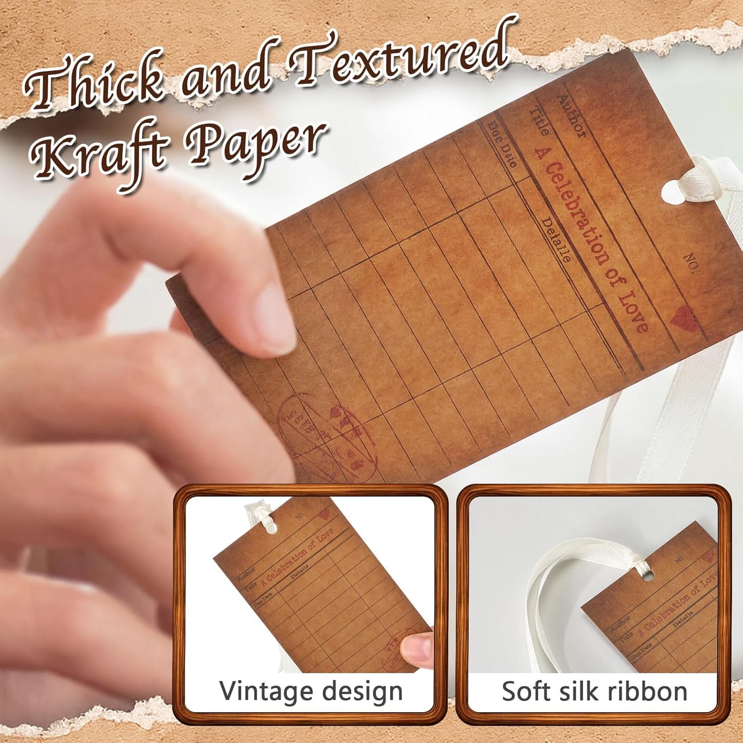 50 Tarjetas Identificación Kraft para Mesa Lectura Vintage