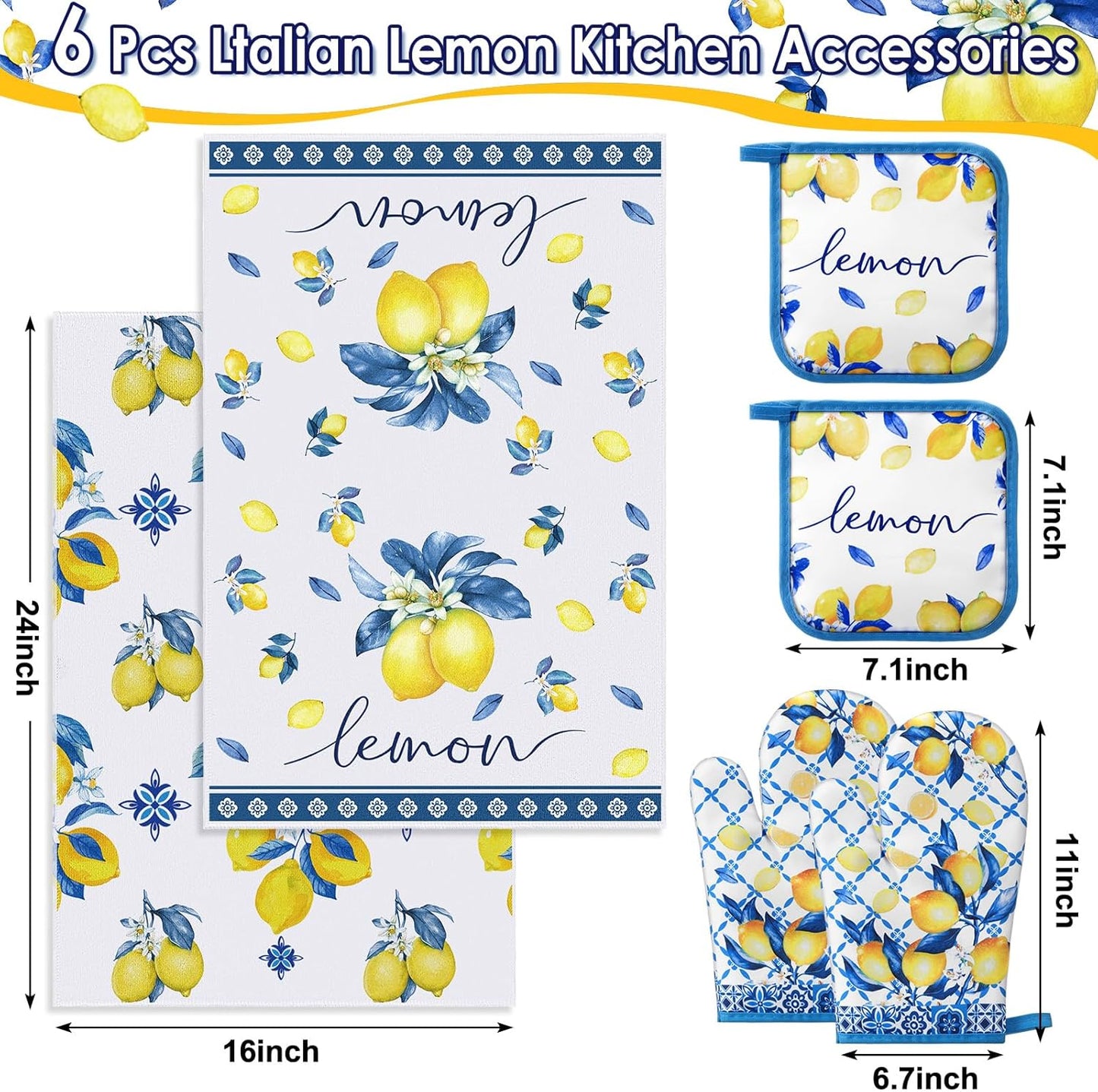 Set 6 Pzas Accesorios Cocina Mediter. Limón Capri
