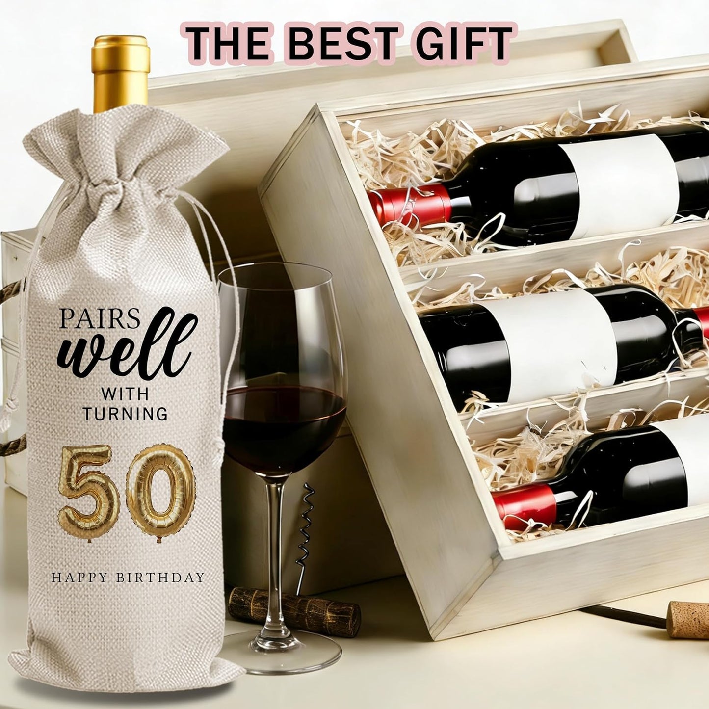 Bolsa de regalo de vino número 50 para hombres y mujeres con cordón