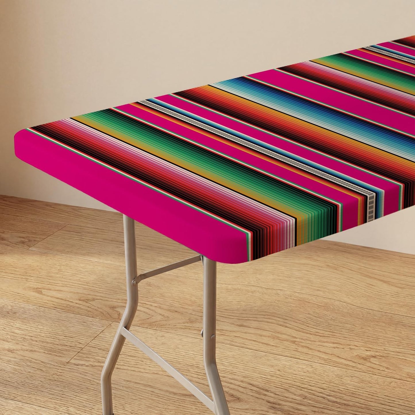 Mantel rectangular ajustable 72 x 30 pulgadas diseño Cinco de Mayo color rosa rayas verticales lavable