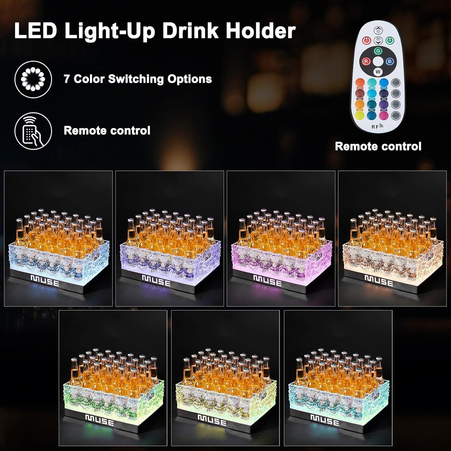 Cubo hielo plástico LED RGB para fiestas