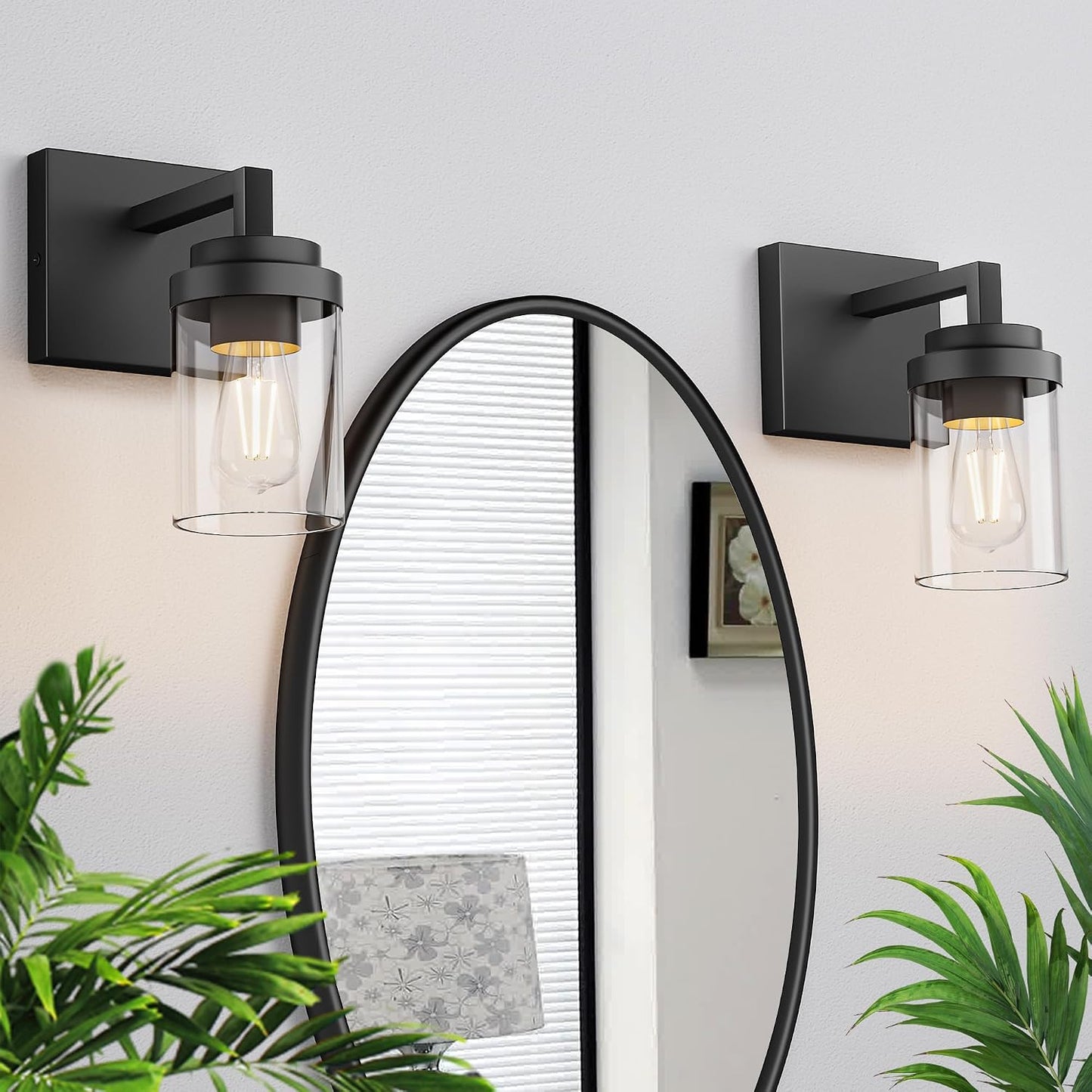 2 Pzas Apliques Pared Negro Mate Cristal Dormitorio