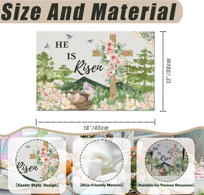 Juego de 4 manteles individuales de Pascua 12 x 18 pulgadas con cruz de pájaro resucitado poliéster duradero lavable