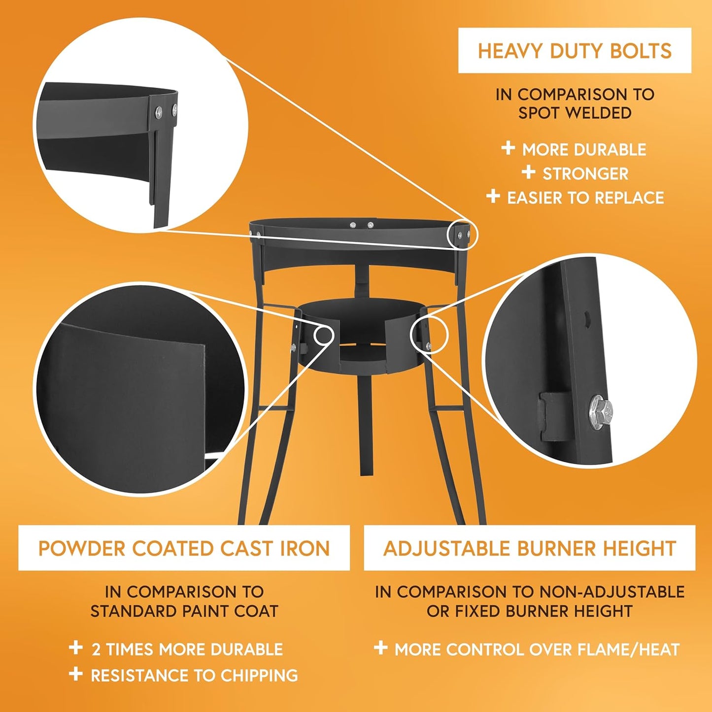 Soporte comal acero polvo 30 con estante quemador ajustable