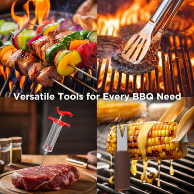 Set 50 Pzas Herramientas Barbacoa Acero Inox con Funda y Termómetro