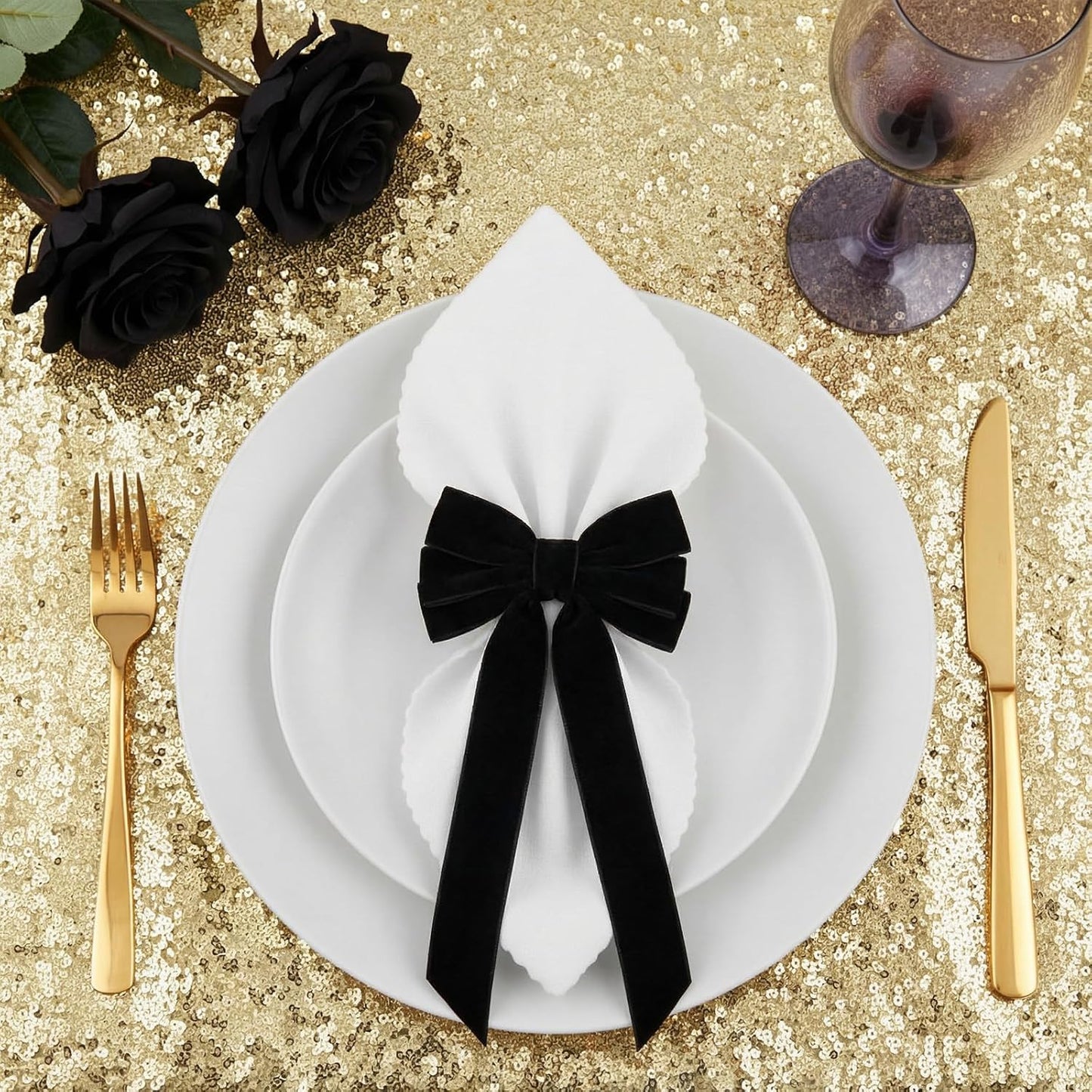 Servilleteros de lazo terciopelo burdeos y negro elegante