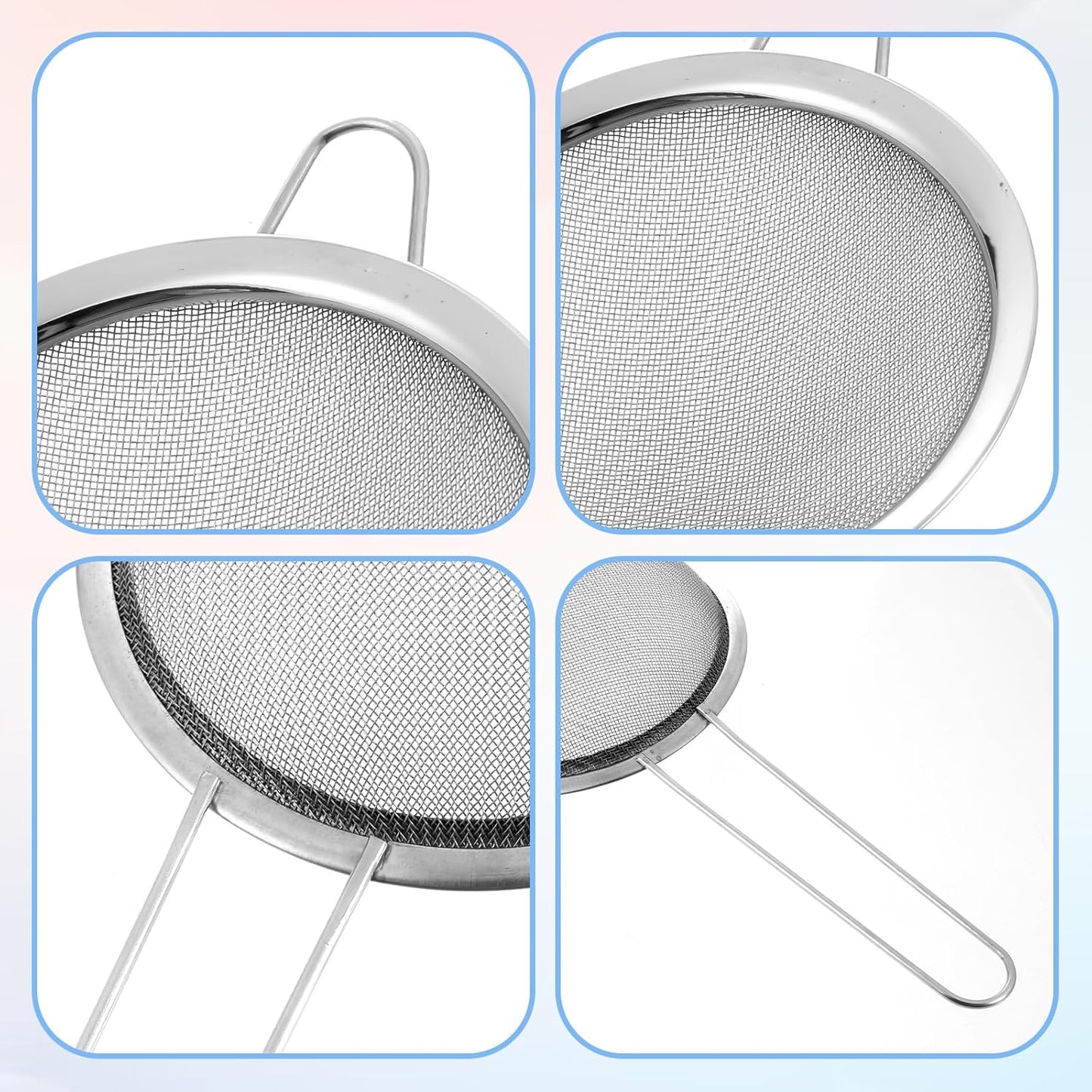 4 Coladores Acero Inox 4 Tamaños con Asa para Té Jugo y Harina