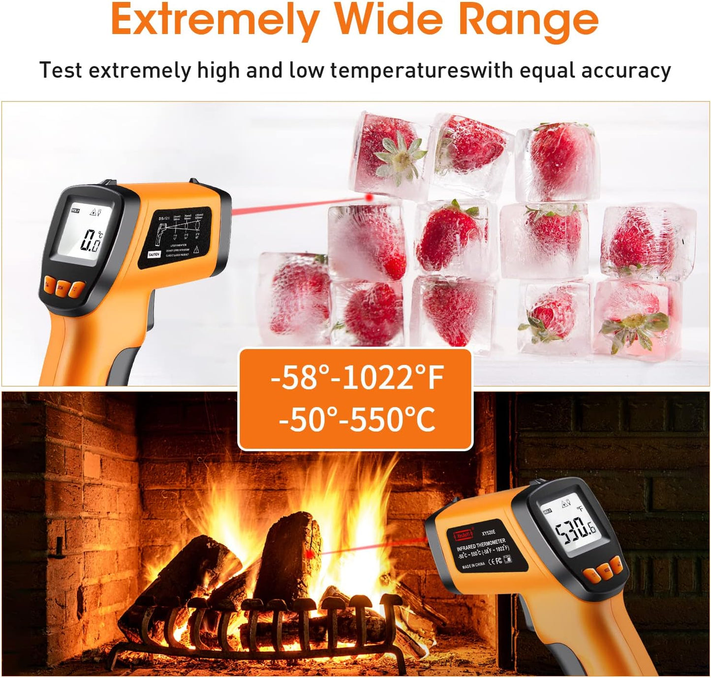 Termómetro infrarrojo láser para horno cocina barbacoa -58~1022°F amarillo