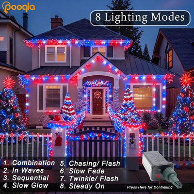 200 Luces LED Patrióticas 66pulg 4 Julio 8 Modos