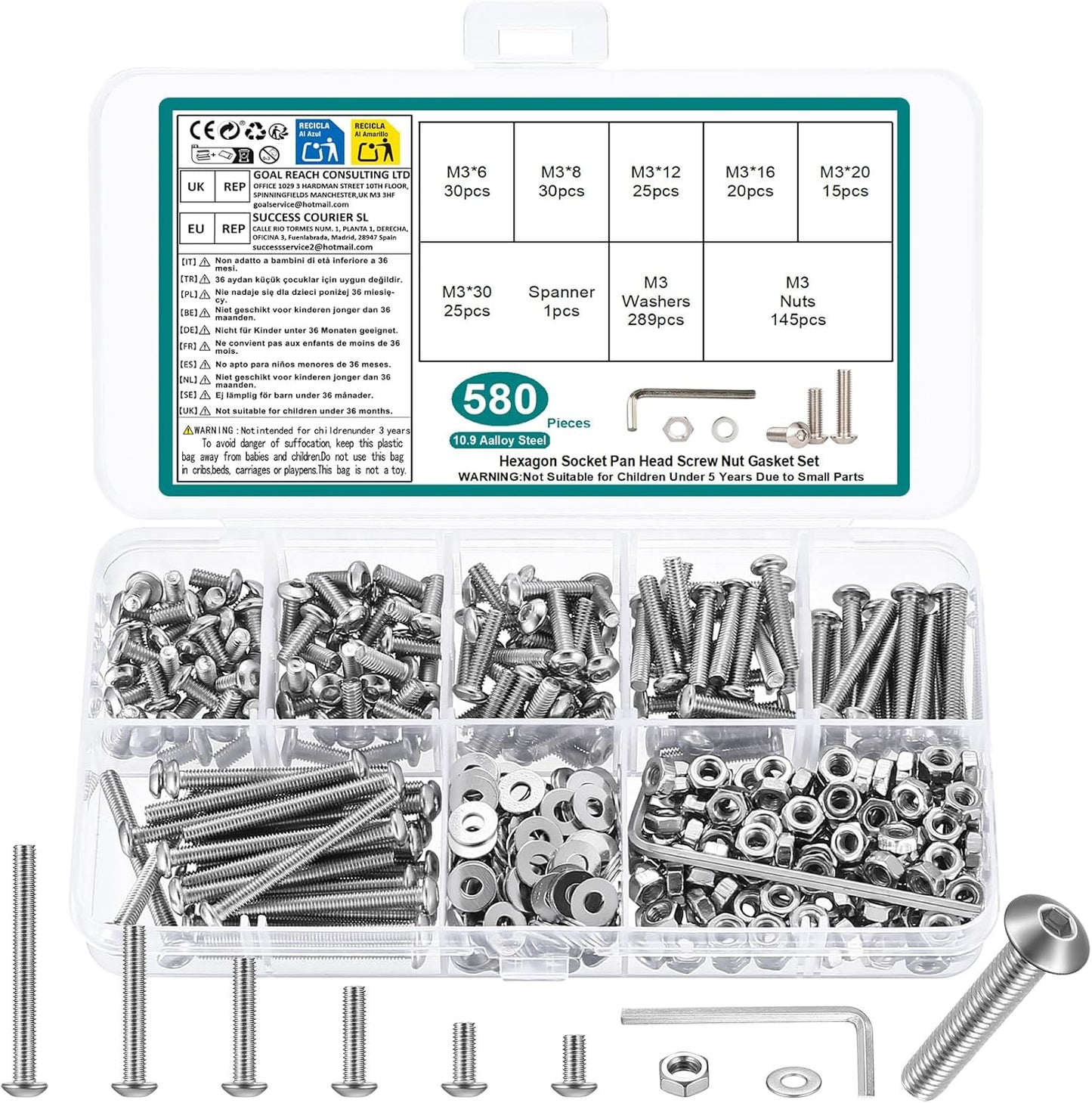 Kit surtido s y tuercas métricas hexagonales