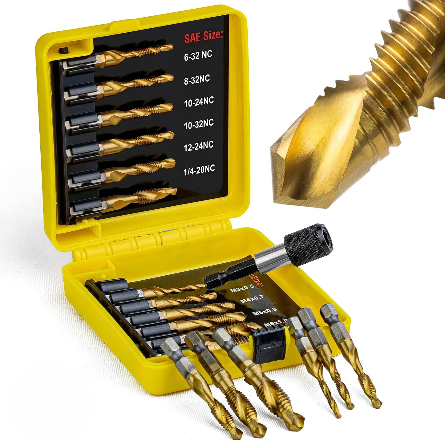 Set 13 Brocas SAE Titanio HSS 3en1 con Estuche