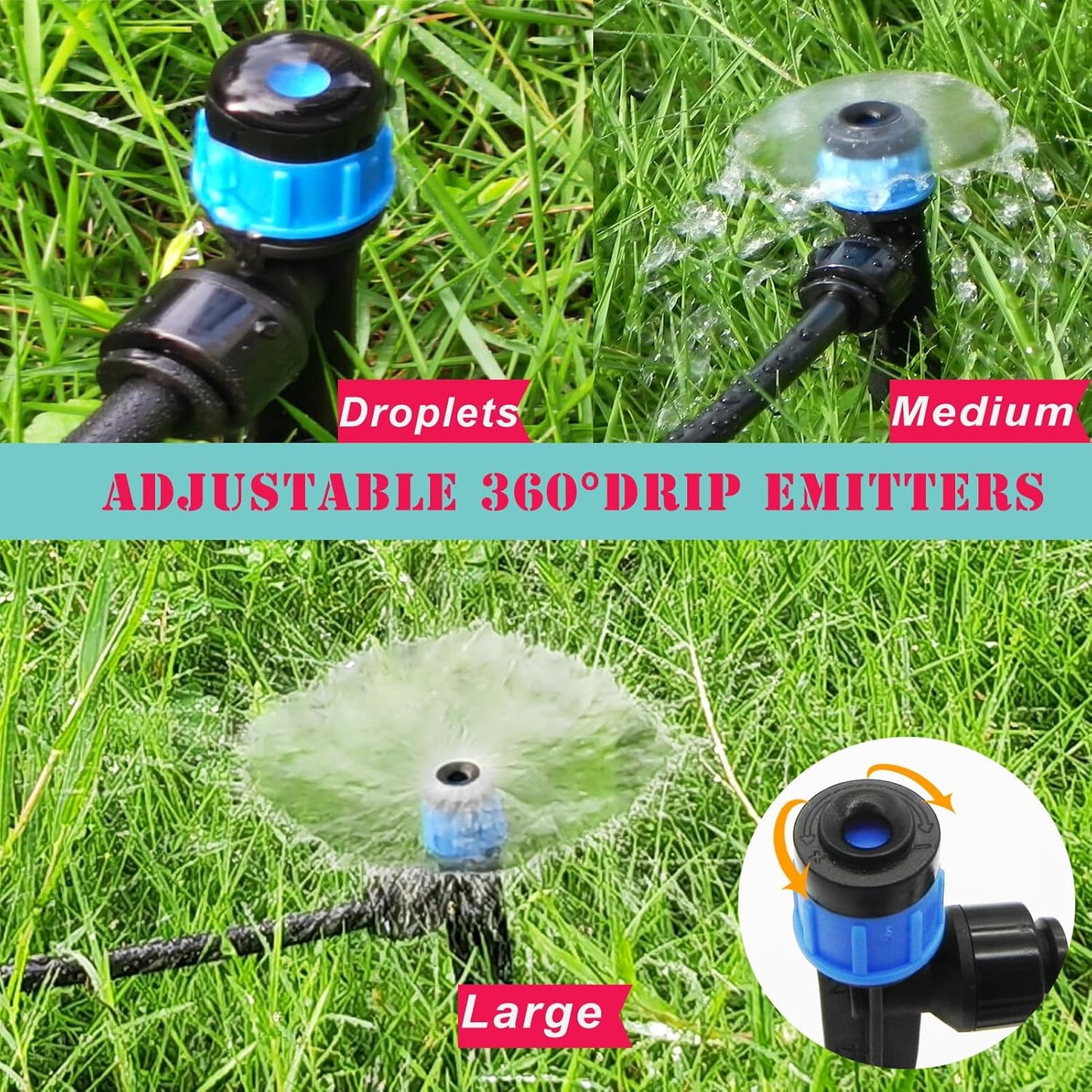 30 Emisores Riego Goteo 1/4pulg Ajustables 360 Grados Azules