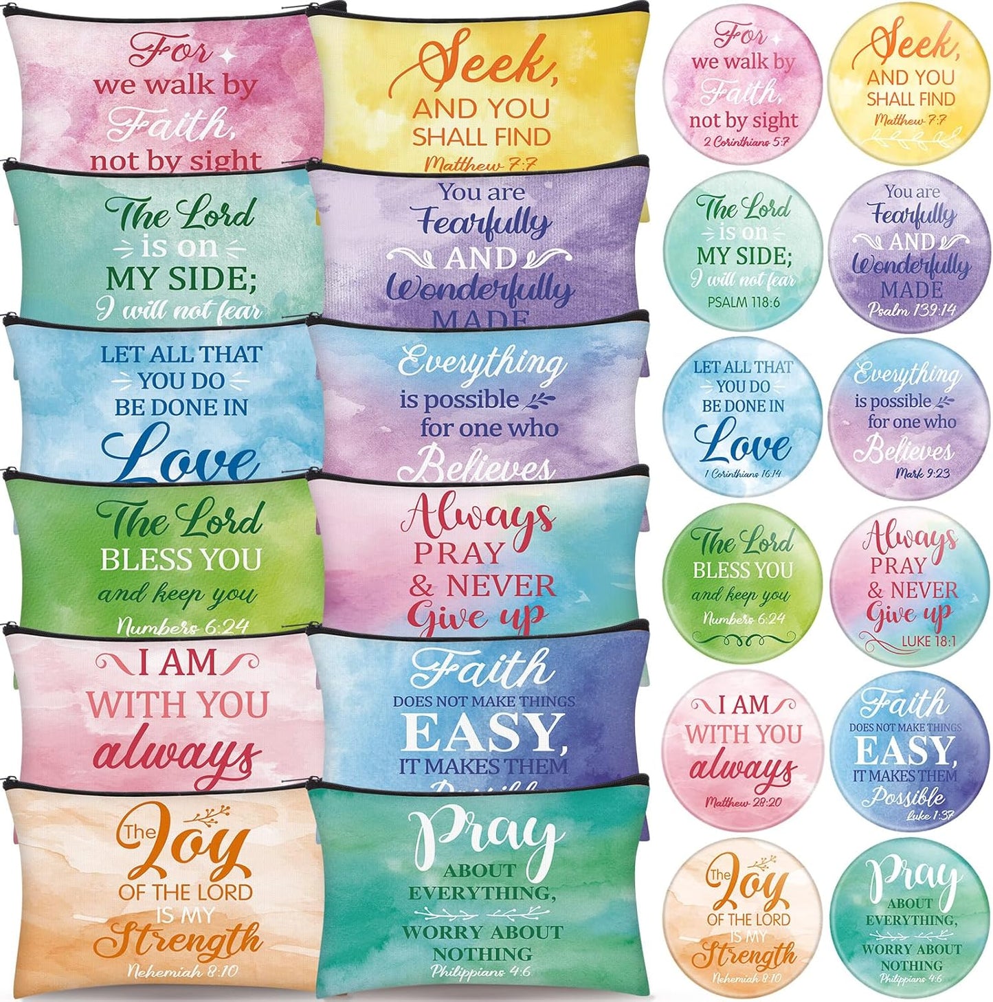 24 Pzas Regalos Cristianos Bolsas Maquillaje Lona Versículos