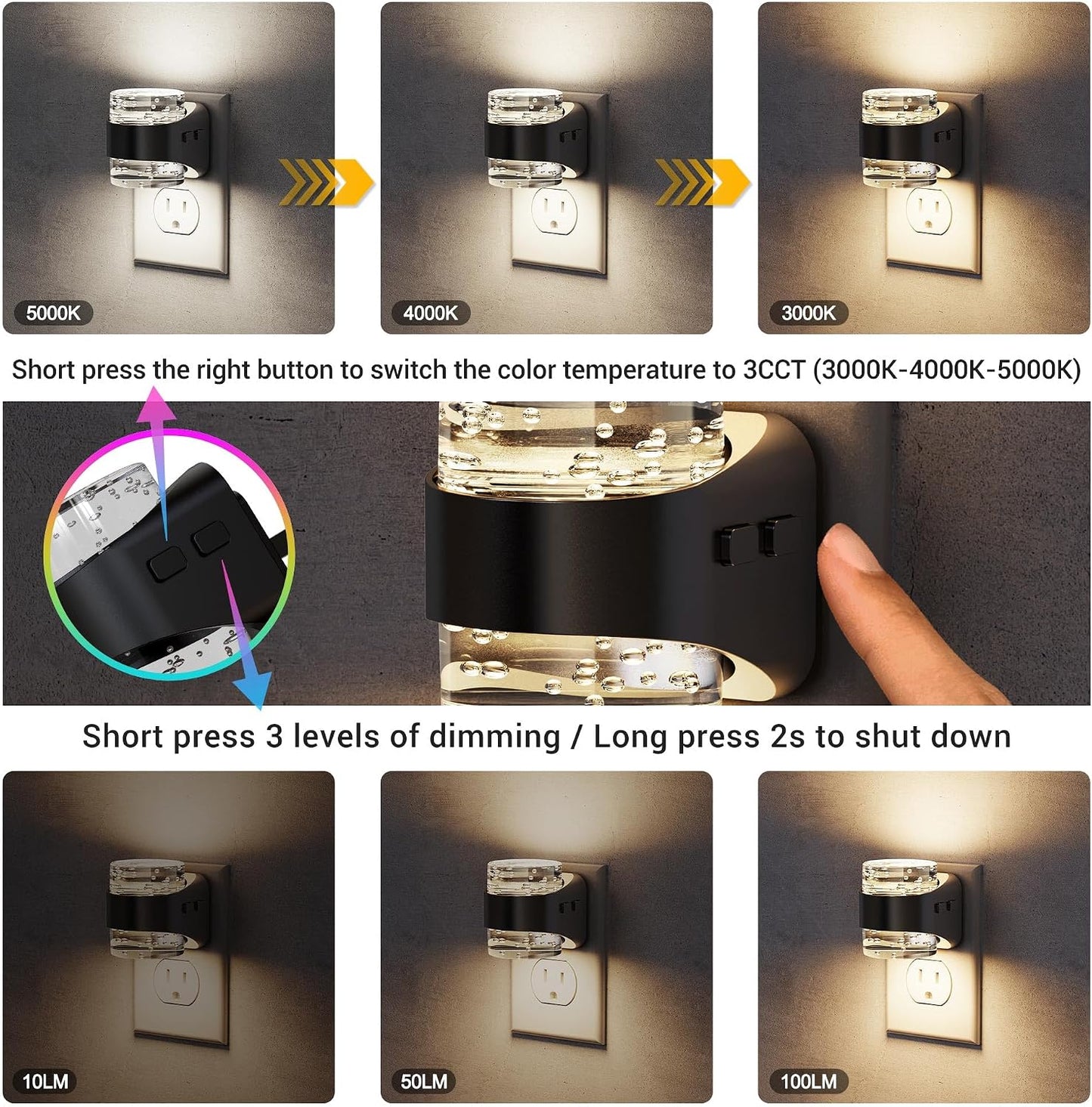 Luz nocturna LED burbujas 3000-5000K sensor atardecer