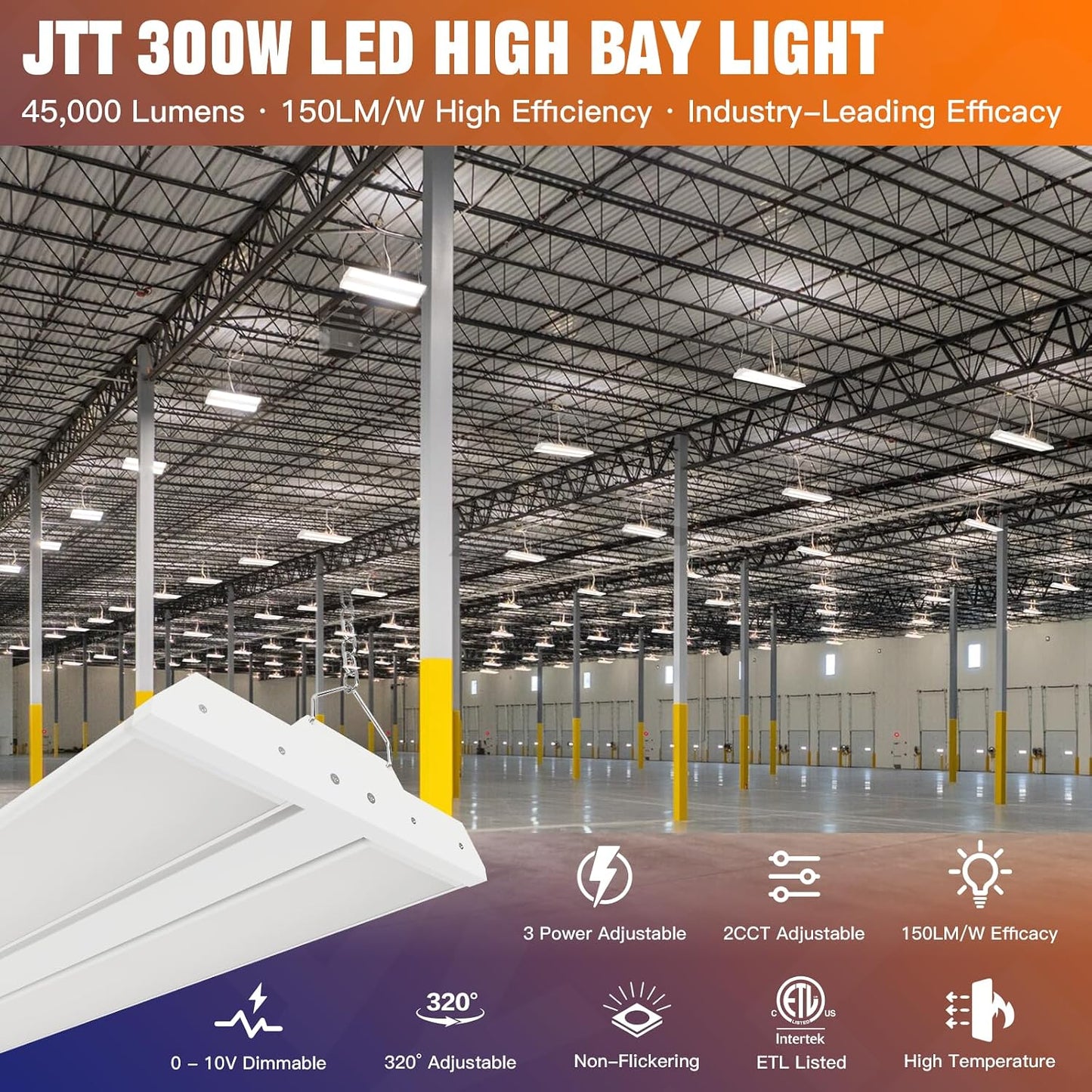 Luz LED lineal alta bahía 3ft 45000lm 5000K tienda taller