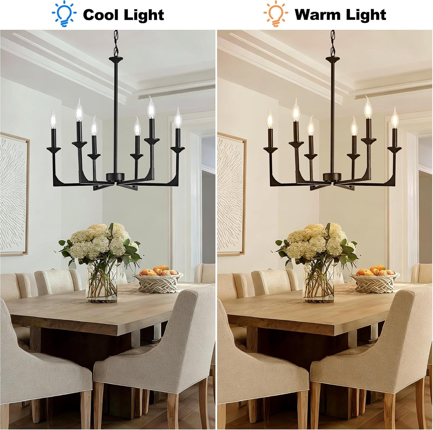 Candelabro 6 luces industrial negro para comedor y cocina