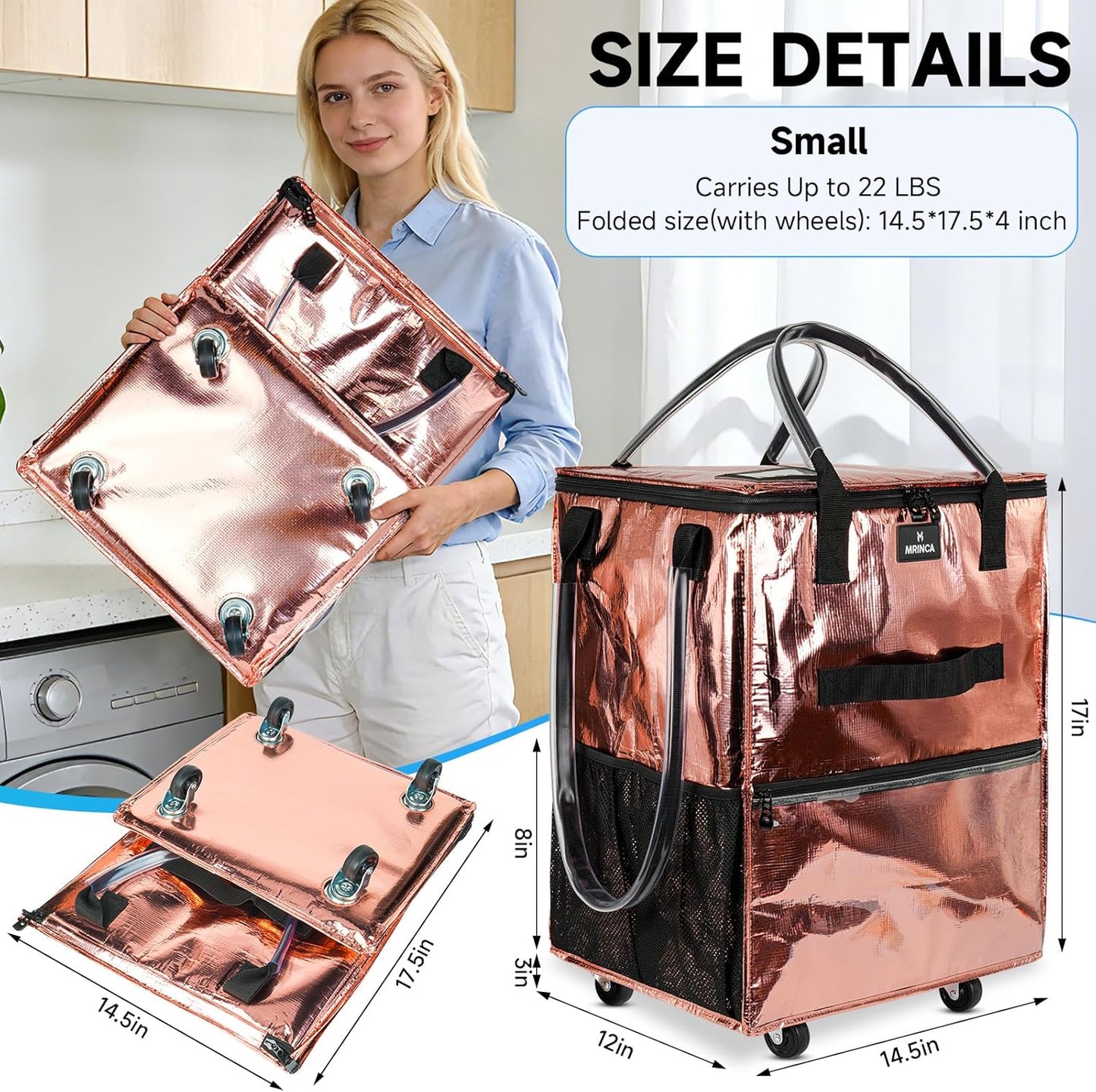 Bolsa comestibles reutilizable con ruedas plegable 6 bolsillos