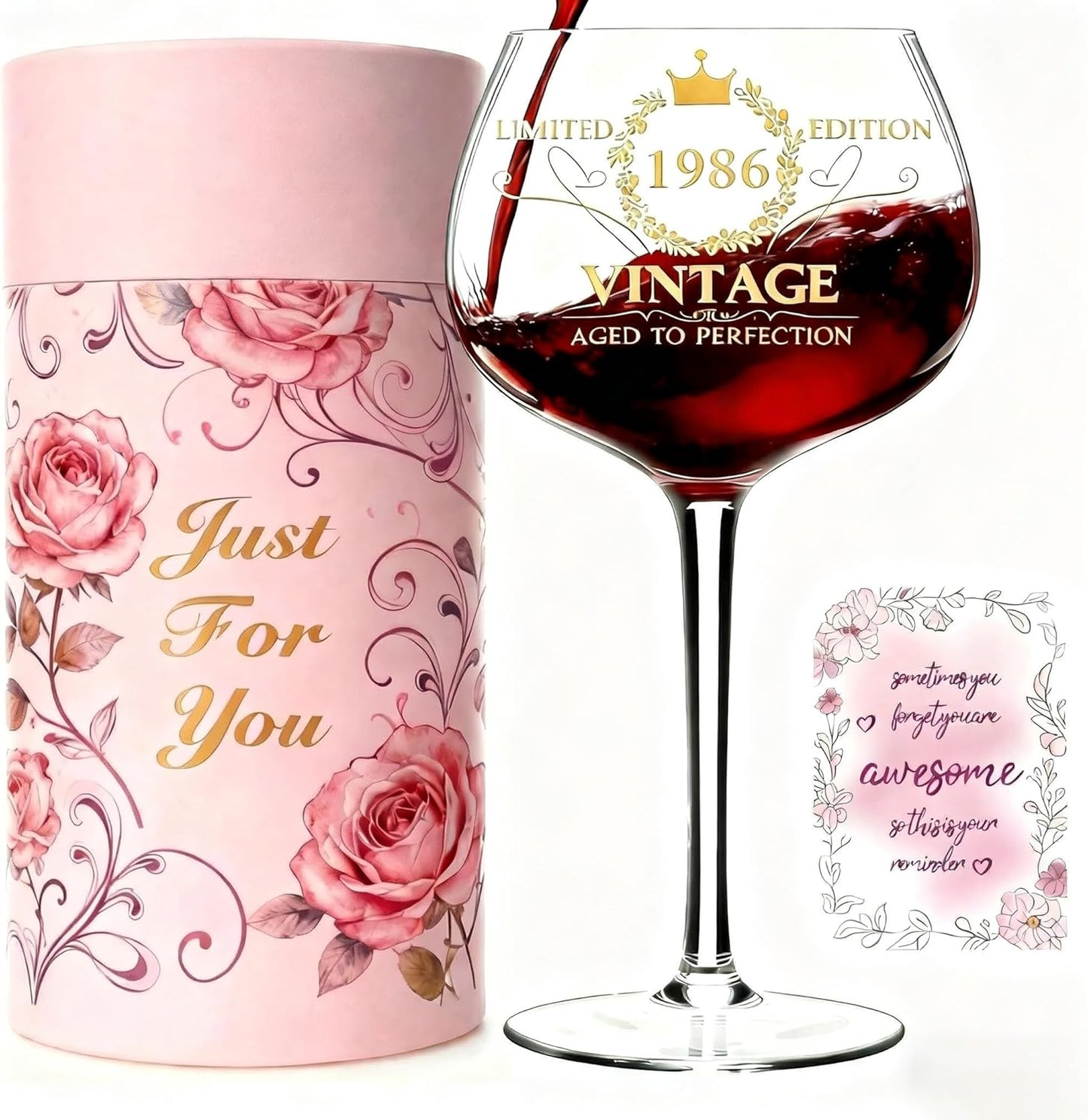 Copa de vino grabada vintage 1986 regalo de cumpleaños 40 para mujer