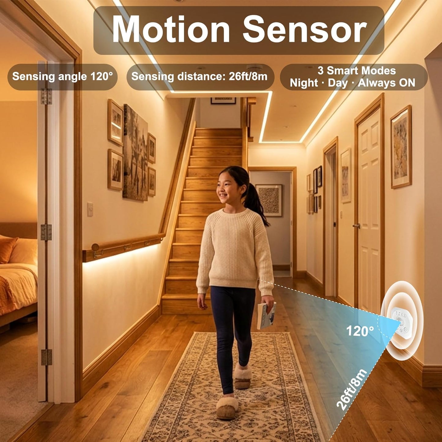Tira LED COB sensor movimiento 24V 9.84pies 3000K