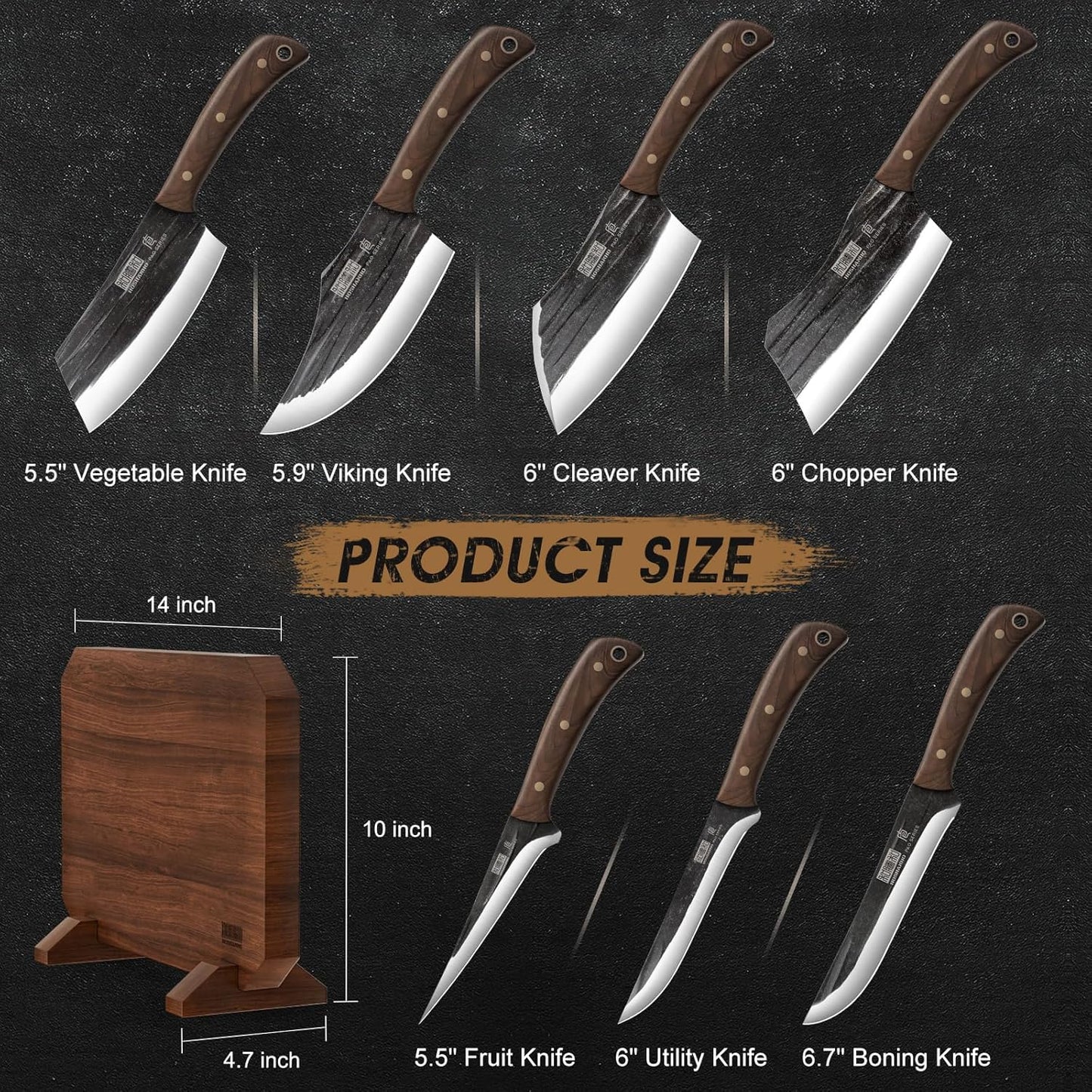 Set 8 Cuchillos Chef Acero Inox Forjado a Mano