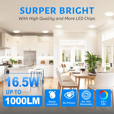 Luz LED disco 6pulg empotrado techo 16.5W 1000lm blanco brillante