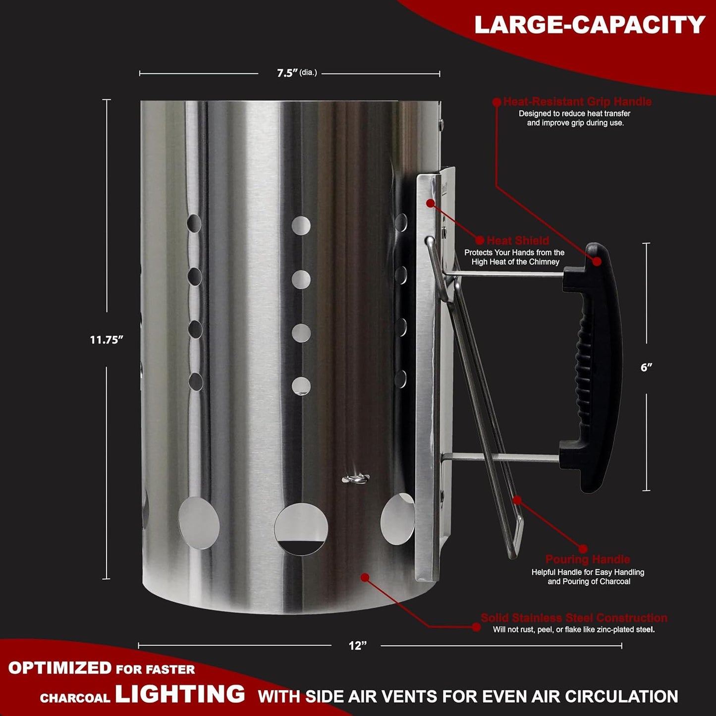 Arrancador chimenea acero inox para carbón Binchotan