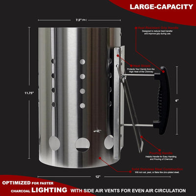 Arrancador chimenea acero inox para carbón Binchotan