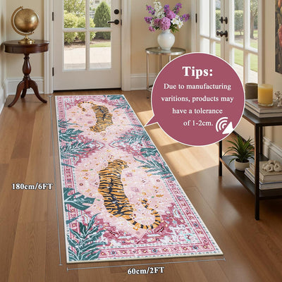 Alfombra vintage 2x6 antideslizante color rosa cocina