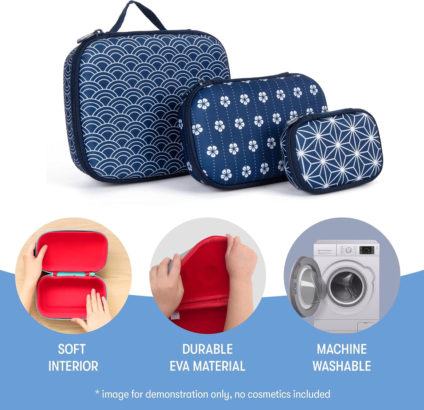 Bolsas maquillaje viaje set 3 Lg-Med-Mini cubos cremallera