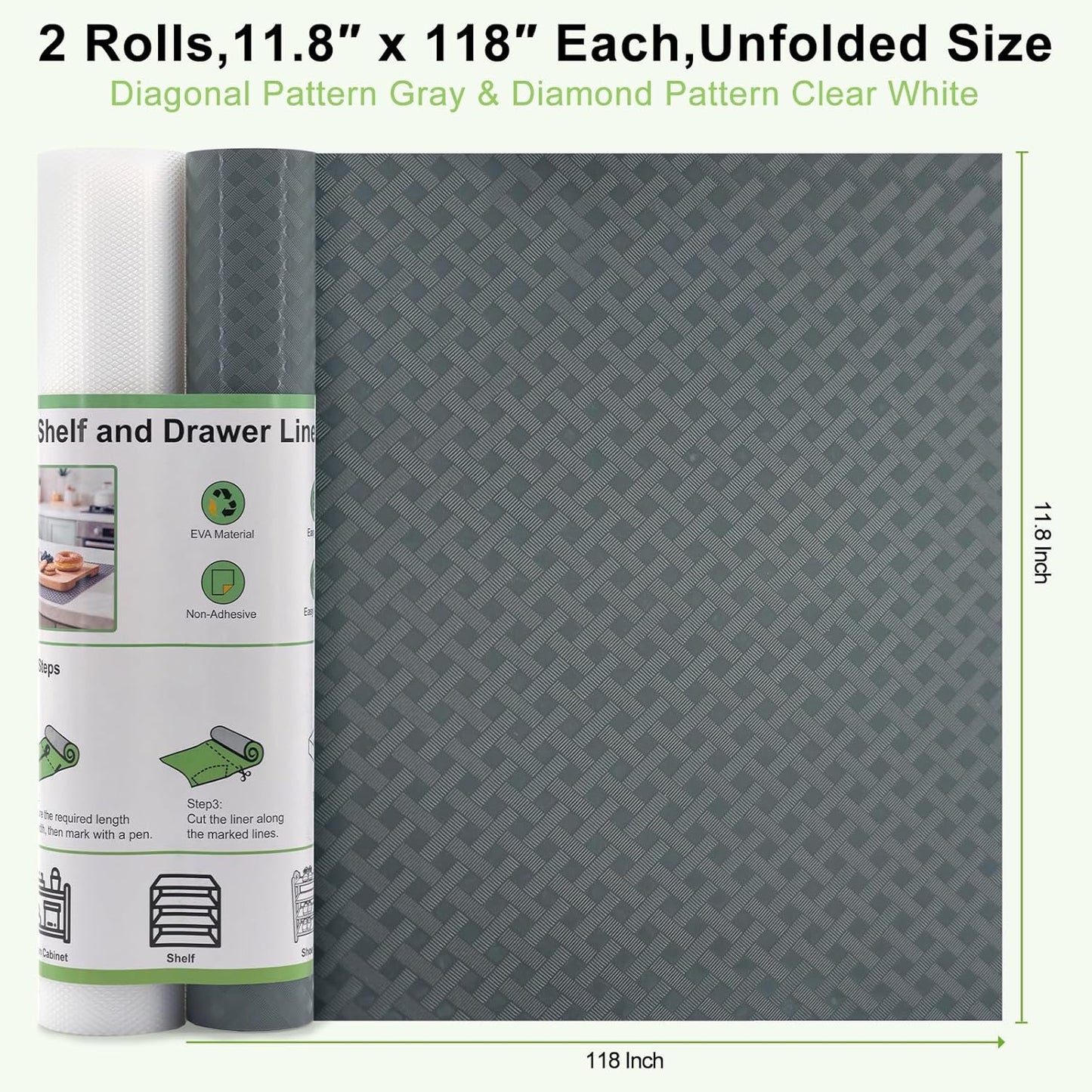 2 rollos revestimiento estantes no adhesivo EVA para armarios cocina cajones gris