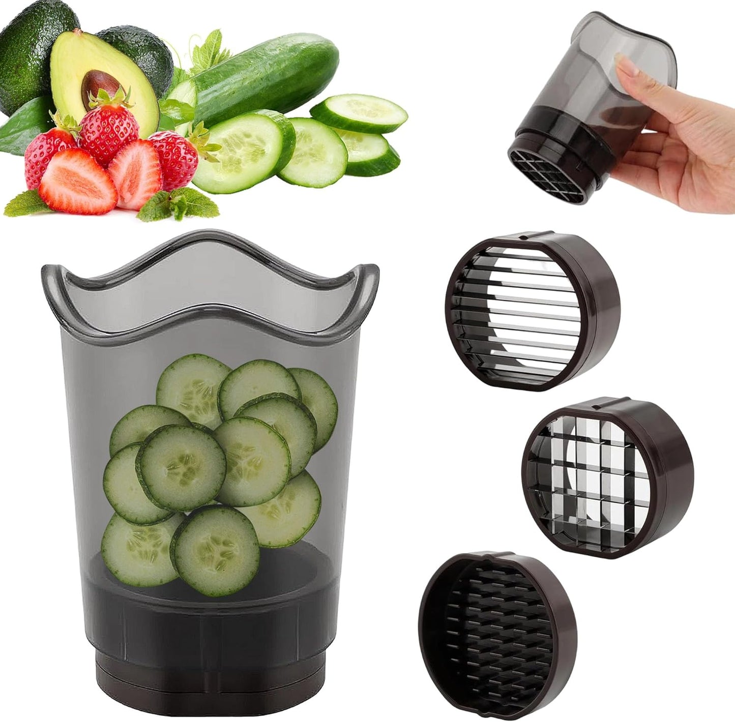 Cortador de frutas desmontable con cuchillas inox para fresas, pepino, hongos y bayas