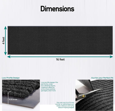 Tapete goma comercial 4x16ft negro perfil bajo