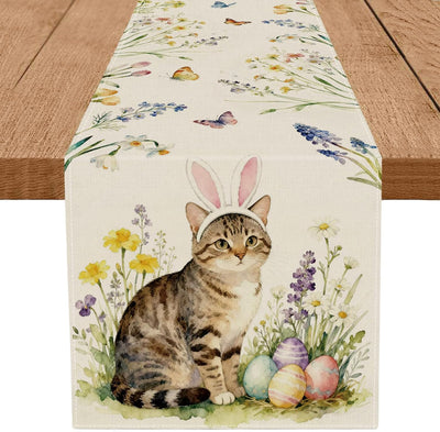 Camino de mesa Pascua con diseño flores de gato decoración vacaciones primavera