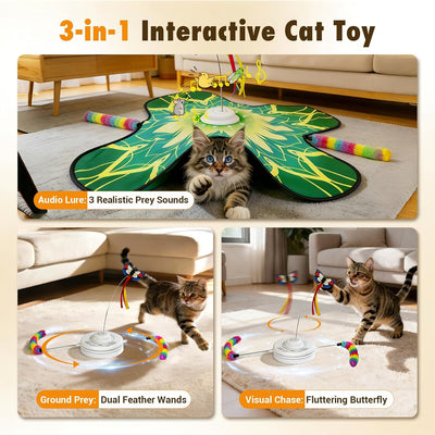 Tapete juego gato 3en1 con mariposa plumas y sonidos recargable