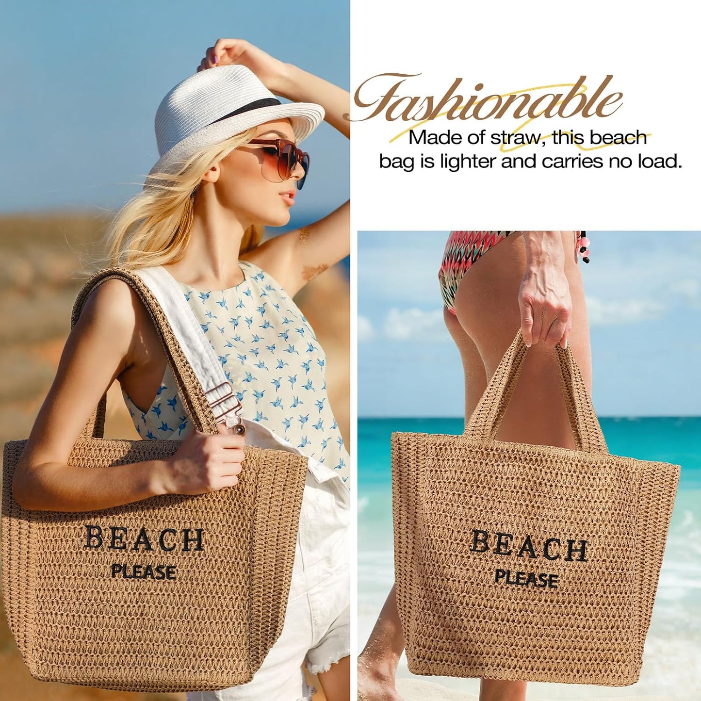 Bolsa playa paja tejida verano para mujer