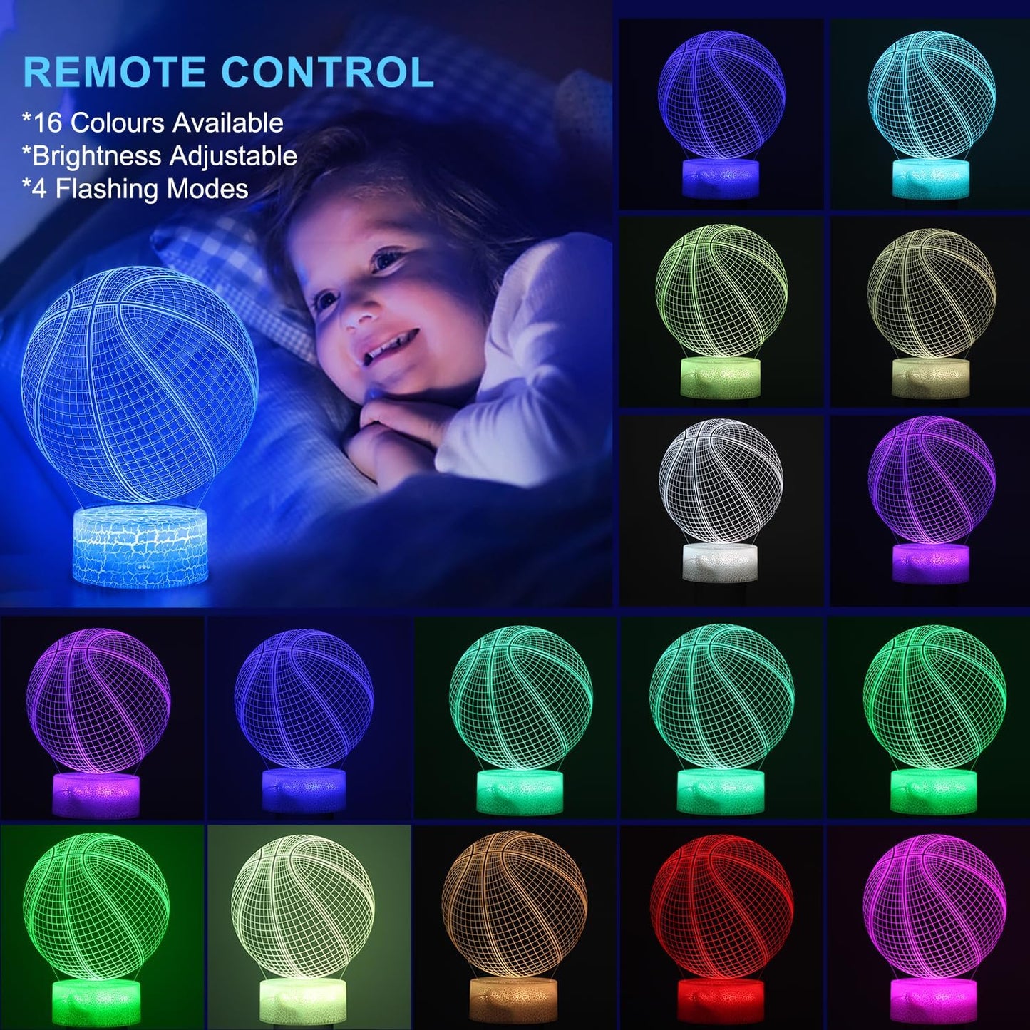 Lámpara ilusión 3D baloncesto con control remoto para niños