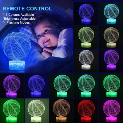 Lámpara ilusión 3D baloncesto con control remoto para niños