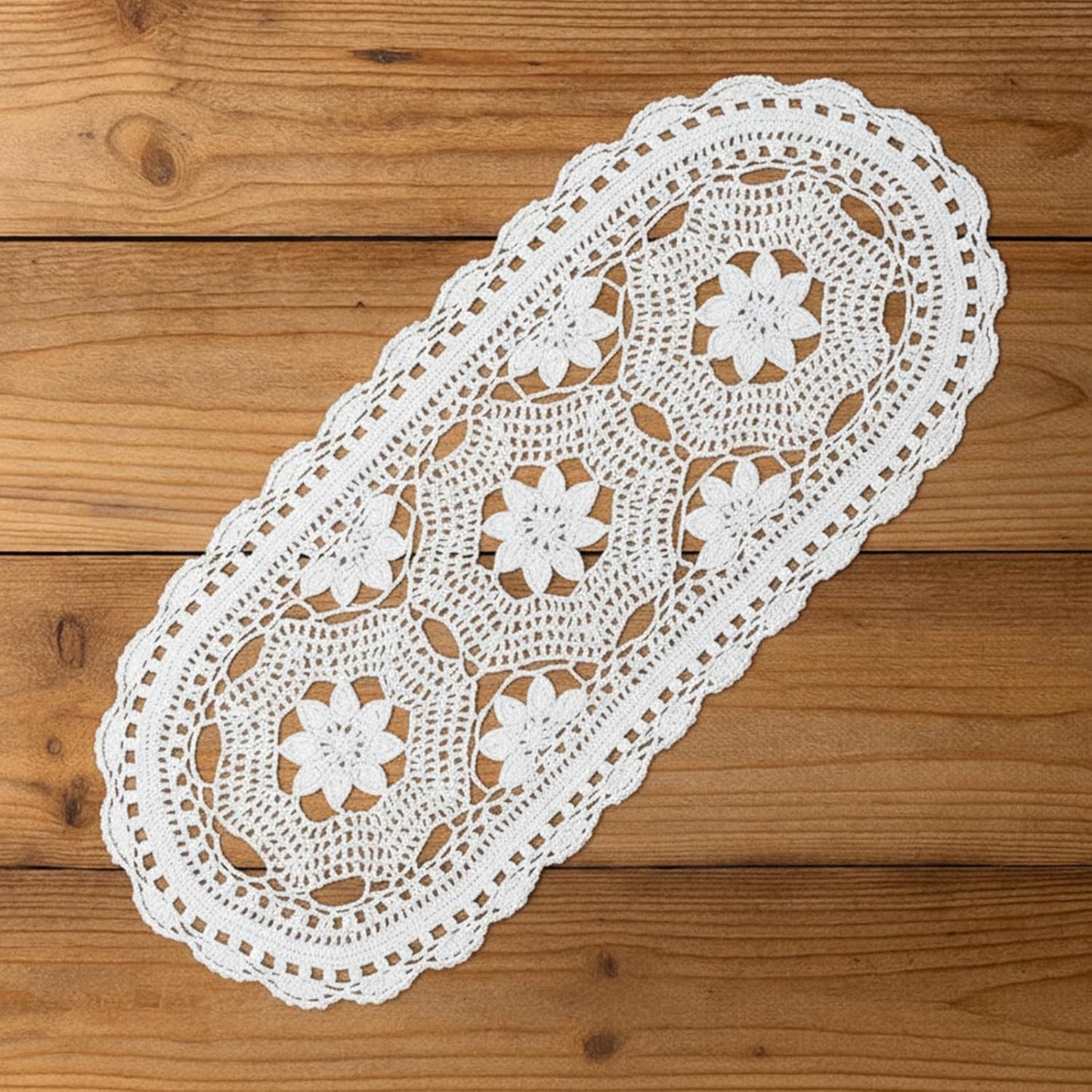 Mantel ovalado de encaje de algodón para muebles blanco 12 x 24