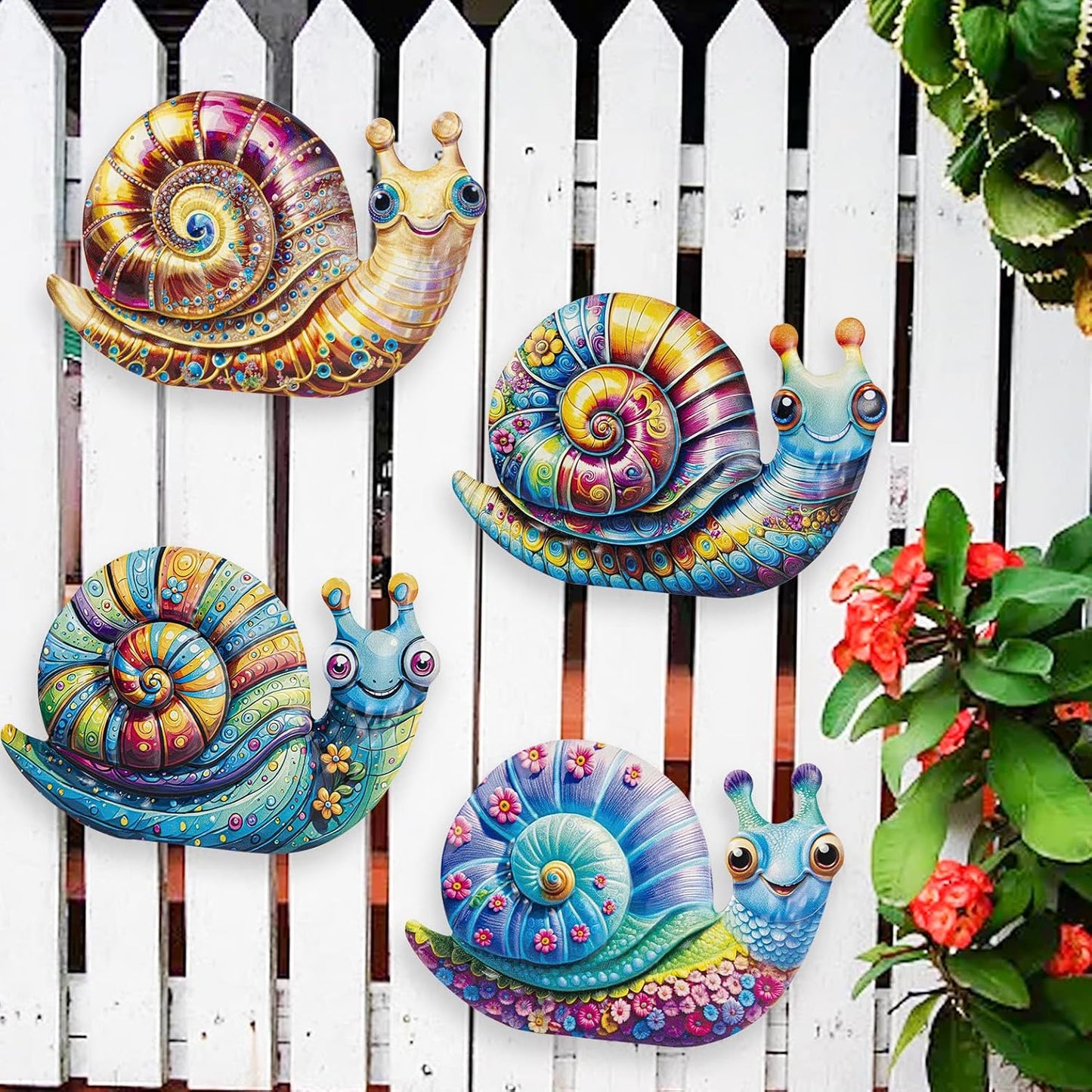 4 Pzas Arte Pared Caracol Metal para Jardín Balcón