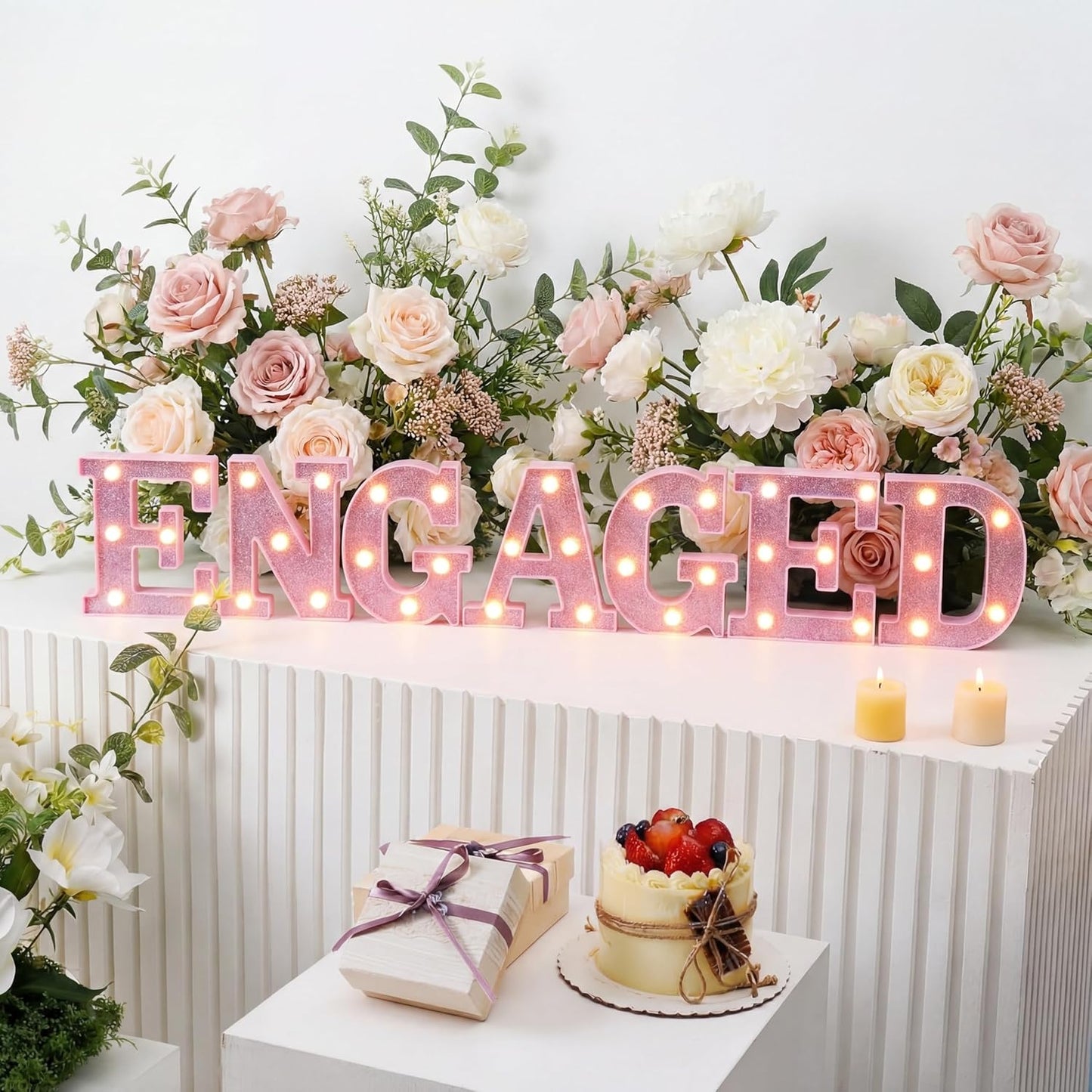 7 Pzas Decoración Compromiso 6.5pulg Rosa Luces LED Mesa Boda
