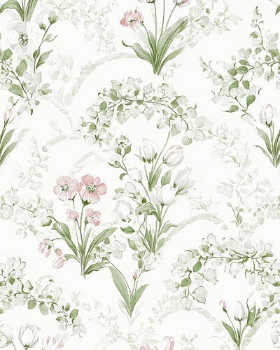 Papel tapiz floral verde 16.9x196.8pulg