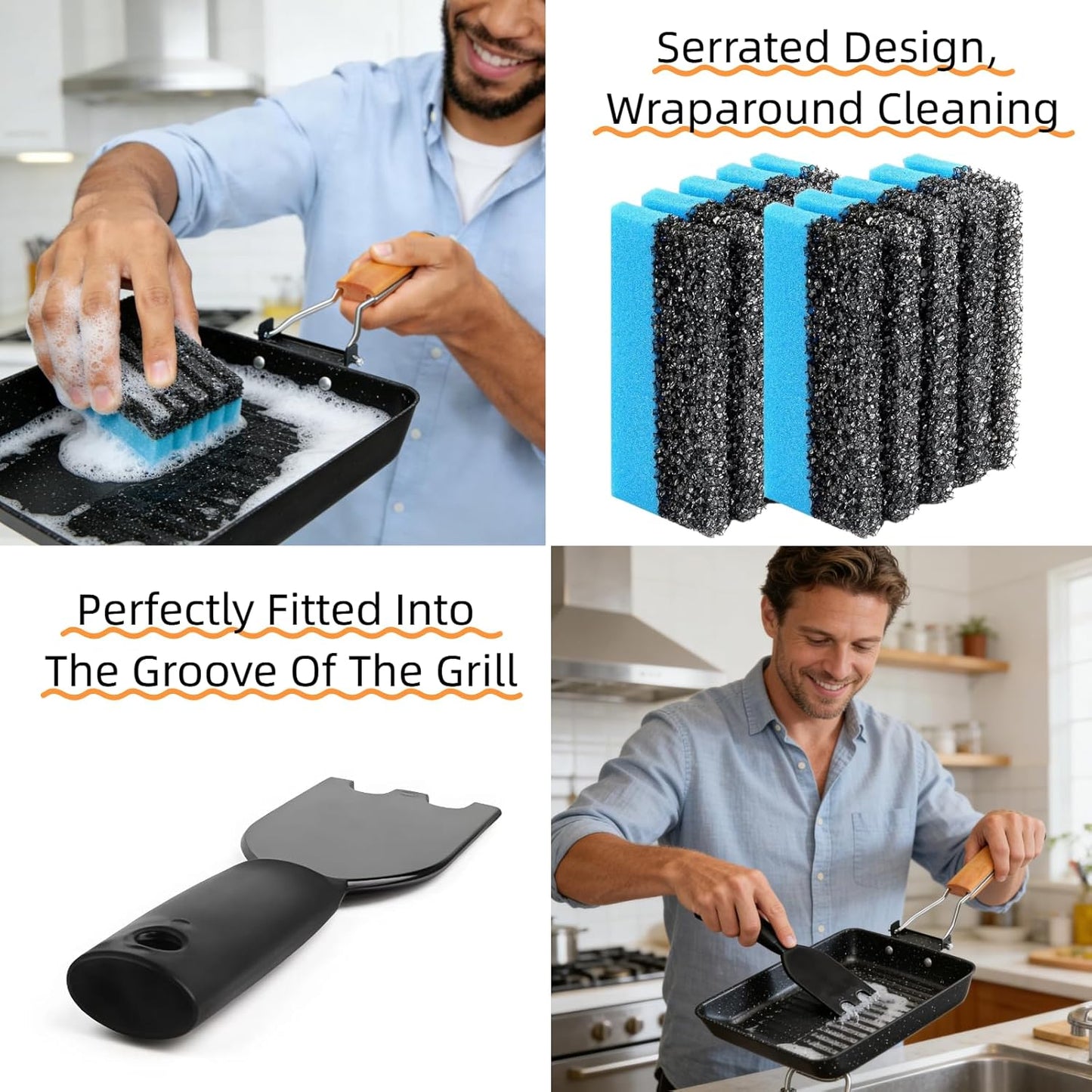 Paquete de 2 esponjas y raspador para parrilla George Foreman