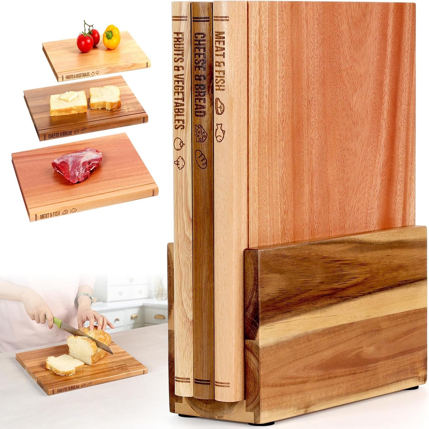 Set 3 Tablas Cortar Madera Maciza Etiquetadas