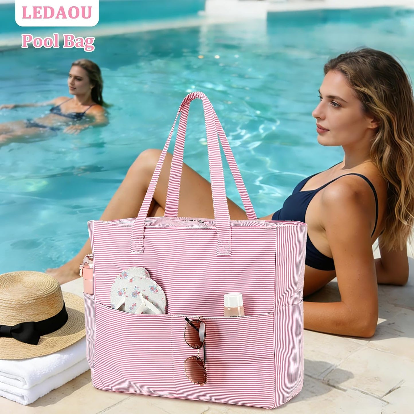 Bolso playa impermeable con cremallera y bolsillo húmedo