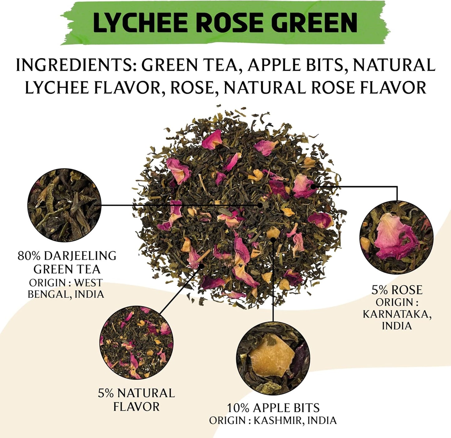 Té verde rosa de lichi hoja suelta sin gluten de alta elevacion