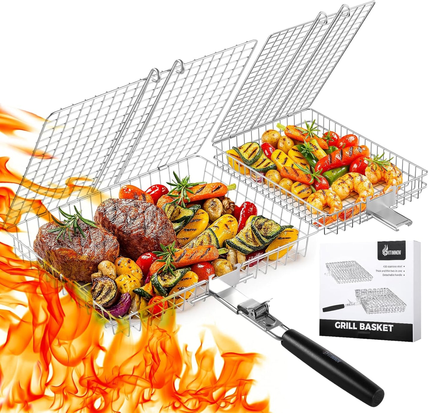 Cesta parrilla acero inox mango extraíble asar