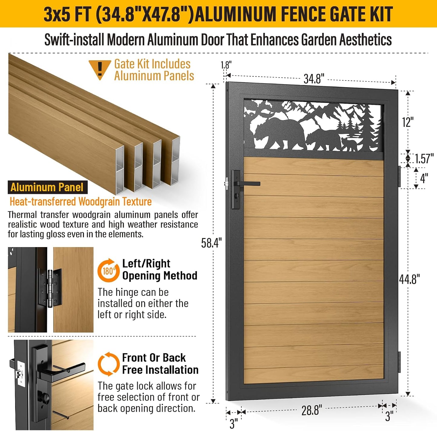 Kit puerta aluminio madera 3x5ft con cerradura bisagras