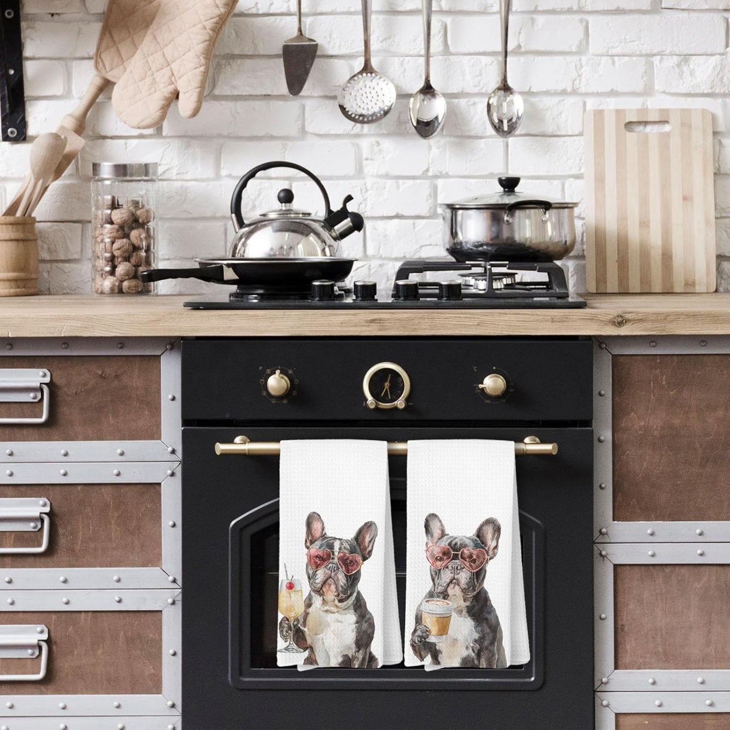 Juego de 2 toallas de cocina con diseño de bulldog francés