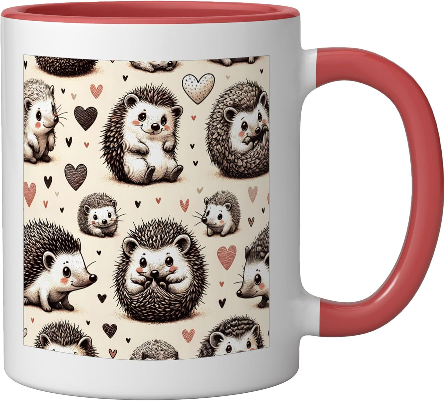 Taza cerámica de erizo bonito diseño estético rojo/blanco